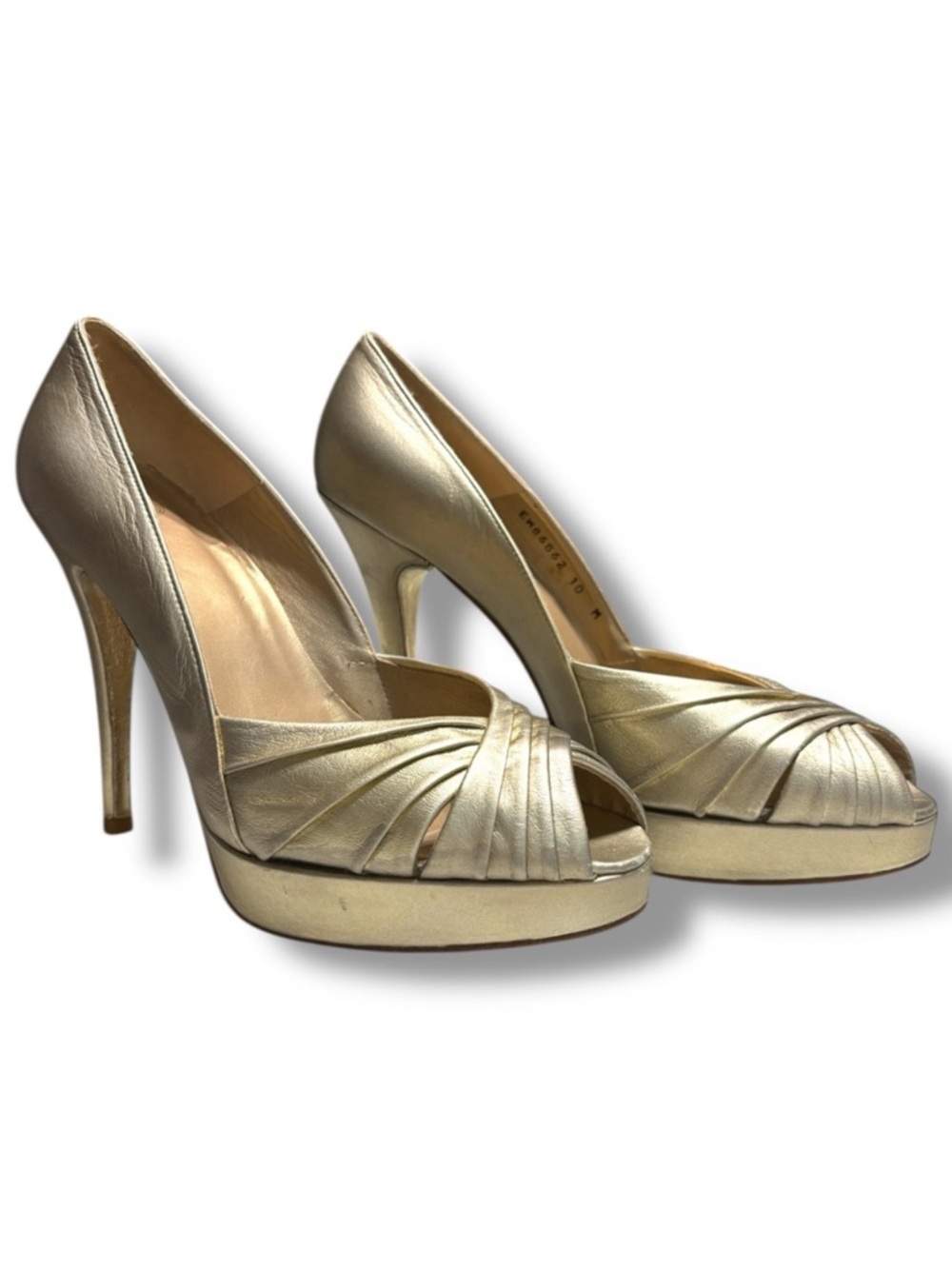 Stuart Weitzman Scoop NYC Gold Leather Platform Peep Toe High Heel Pumps Size 10
